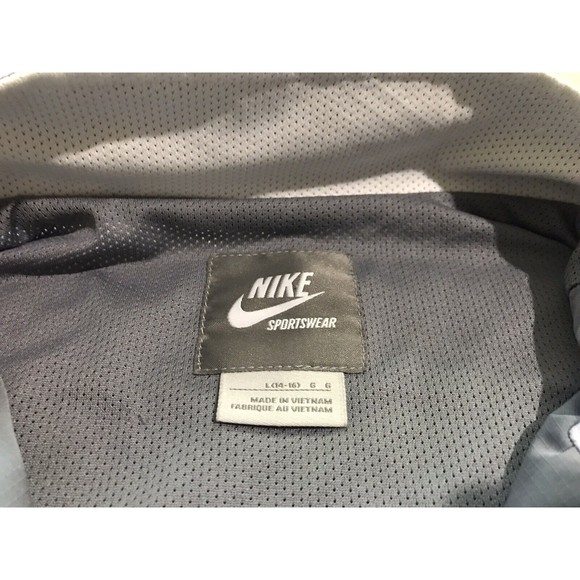 Nike Sportswear Zip Jacket Track Mesh Gray White Stripe Large L 14 16 - Picture 6 of 14